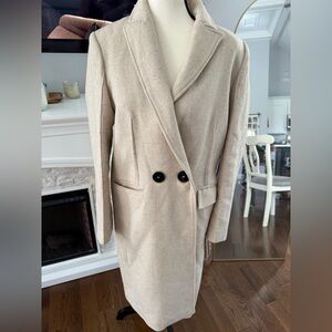 Mango Cream Wool Trench Coat